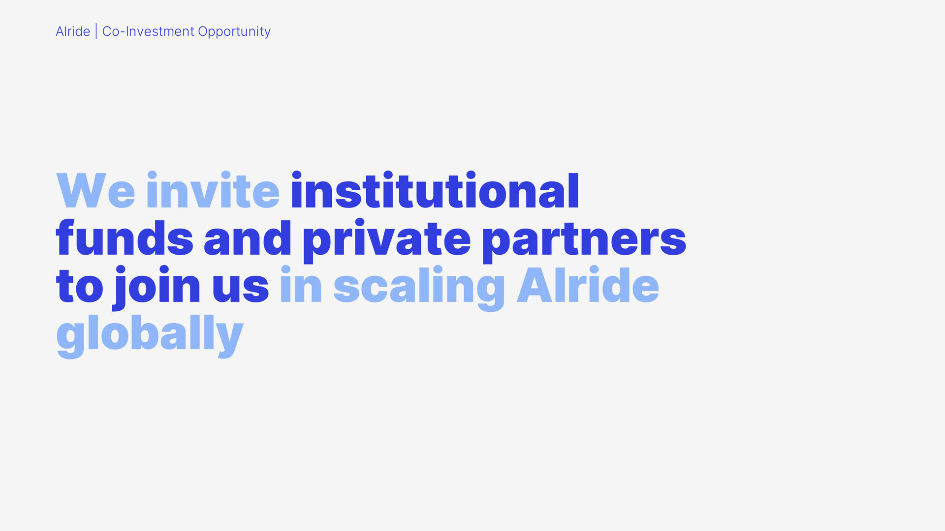 Alride pitch deck — co-investment partnership slides