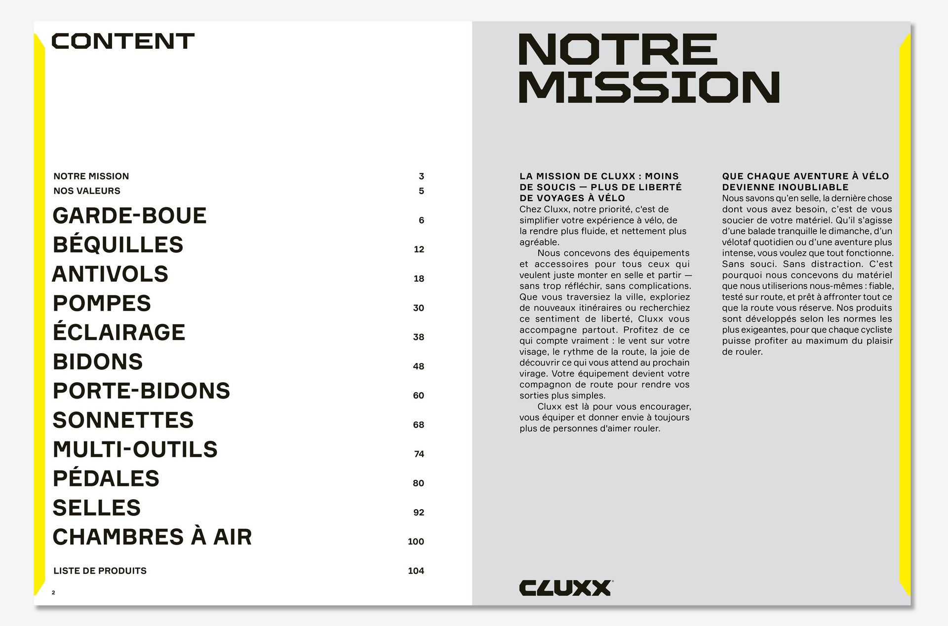 CLUXX catalog challenge — premium product presentation for international bicycle accessories