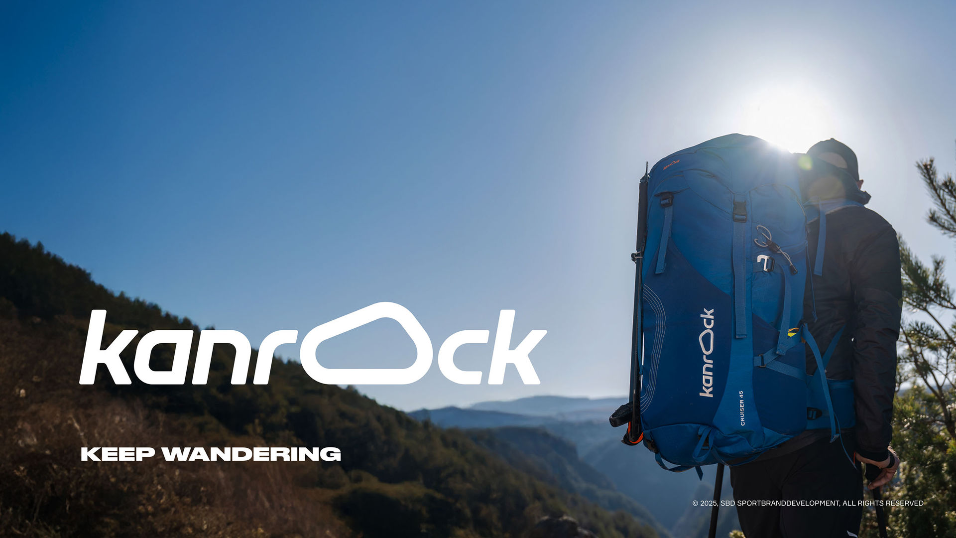 Kanrock outdoor gear brand hero — Keep Wandering tagline for international market